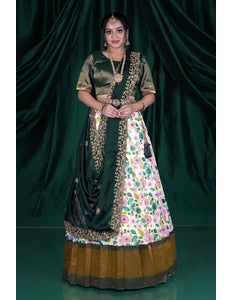 Cream Slub Silk Lehenga Choli With Dupatta For Women