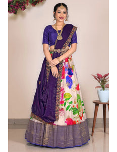 Cream Viscose Lehenga Choli With Zini Mini Dupatta For Women