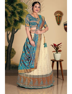 Cream Zari Tissue Lehenga Choli With Foil Work For Women