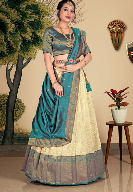 Cream Zari Tissue Silk Foil Work Lehenga Choli For Women