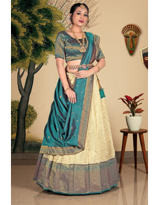 Cream Zari Tissue Silk Foil Work Lehenga Choli For Women