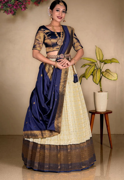 Cream Zari Tissue Silk Lehenga Choli Design For Women