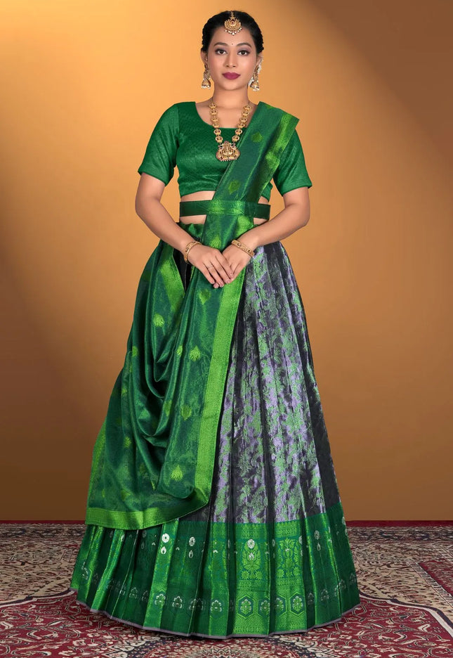 Dark Gray Banarasi Silk Zari Work Lehenga Choli For Weddings