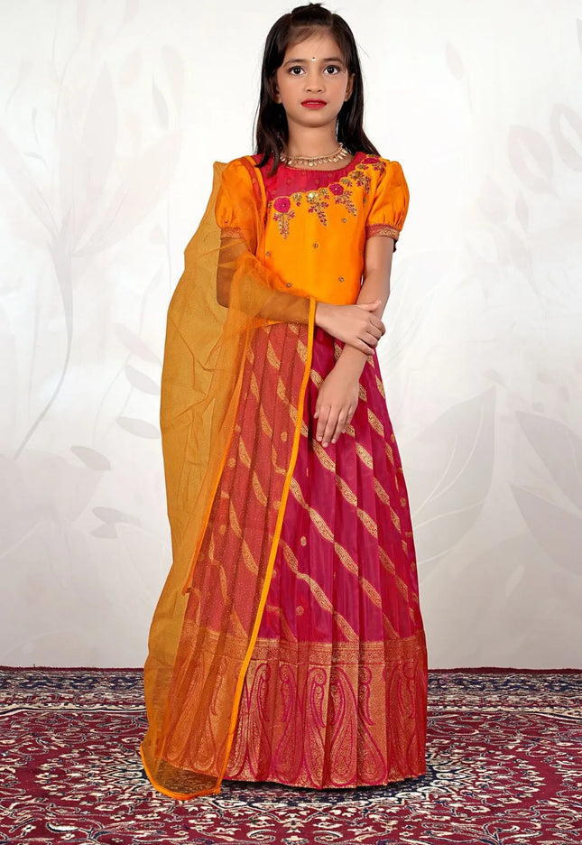 Dark Rani Traditional Lehenga Choli Set with Gold Dupatta