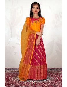 Dark Rani Traditional Lehenga Choli Set with Gold Dupatta