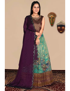 Designer Banarasi Lehenga Choli Set with Floral Printed Skirt