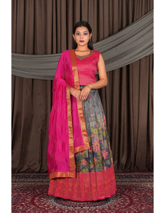 Designer Navy Blue Floral Lehenga Choli with Dupatta Set