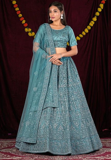 Designer Sea Green Net Lehenga Choli For Weddings