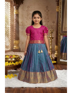 Firozi Girls Silk Pattu Pavadai Ethnic Wear Lehenga Choli Set
