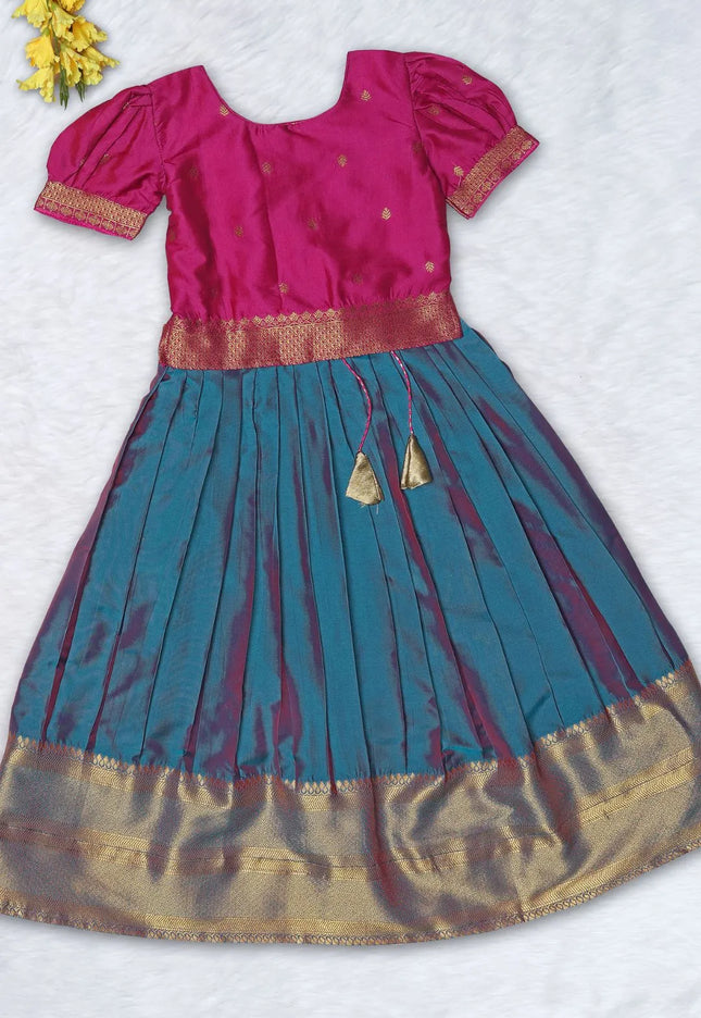 Firozi Girls Silk Pattu Pavadai Ethnic Wear Lehenga Choli Set