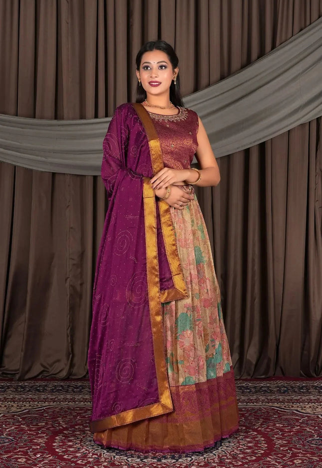 Floral Banarasi Lehenga Choli Set with Festive Woven Dupatta