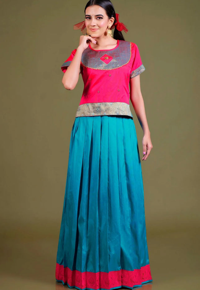 Gajari Art Silk Kids Readymade Lehenga and Top For Girls