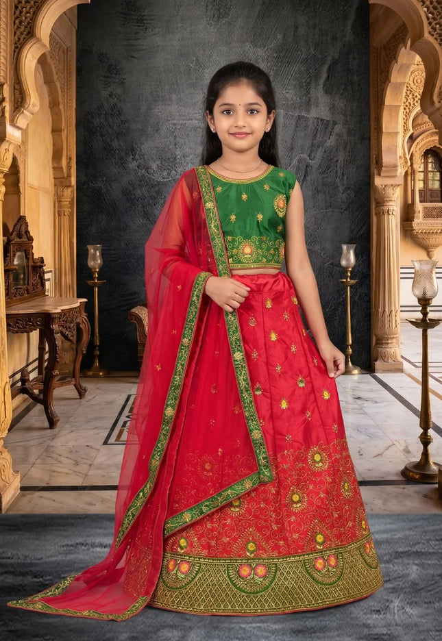 Gajari Art Silk Kids Readymade Lehenga for Girls