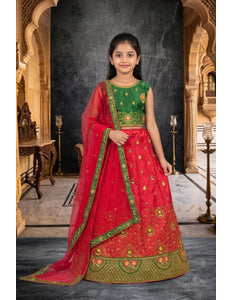Gajari Art Silk Kids Readymade Lehenga for Girls
