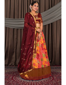 Gajari Banglori Slub Lehenga Choli with Rangoli Dupatta