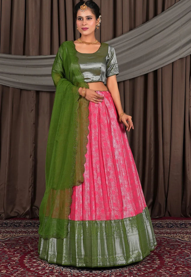 Gajari Designer Lehenga Choli in Pure Zari Tissue Silk