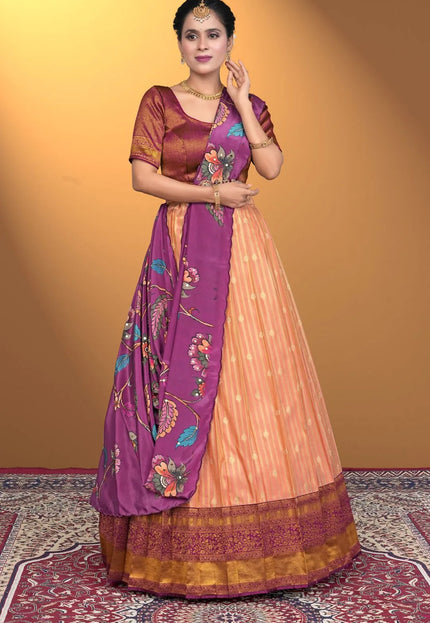 Gajari Self Jacquard Semi-Stitched Lehenga For Women