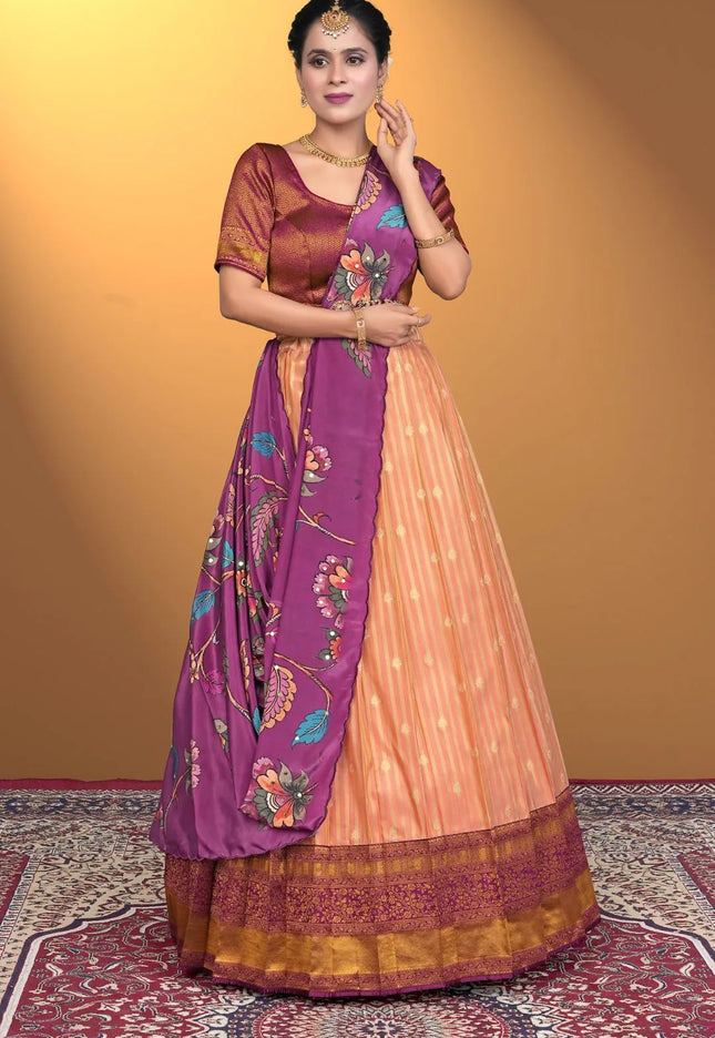 Gajari Self Jacquard Semi-Stitched Lehenga For Women