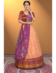 Gajari Self Jacquard Semi-Stitched Lehenga For Women