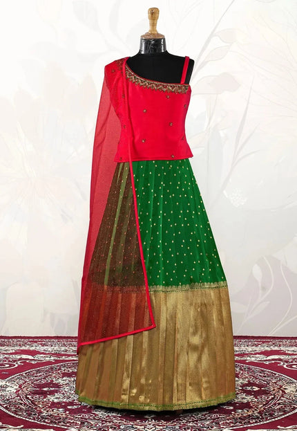 Girls Sleeveless Ethnic Lehenga Kids Wide Zari Border Skirt Set
