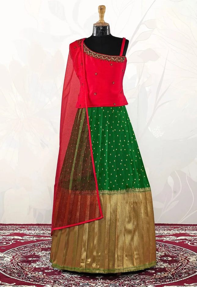 Girls Sleeveless Ethnic Lehenga Kids Wide Zari Border Skirt Set