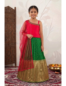 Girls Sleeveless Ethnic Lehenga Kids Wide Zari Border Skirt Set