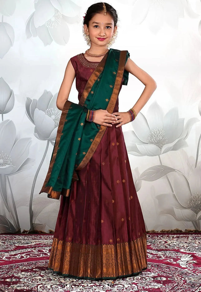 Girls Traditional Art Silk Lehenga Choli with Embroidered Neckline