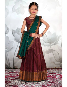 Girls Traditional Art Silk Lehenga Choli with Embroidered Neckline