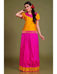 Gold Art Silk Kids Readymade Lehenga and Top For Girls
