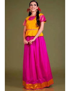 Gold Art Silk Readymade Pattu Pavadai For Girls