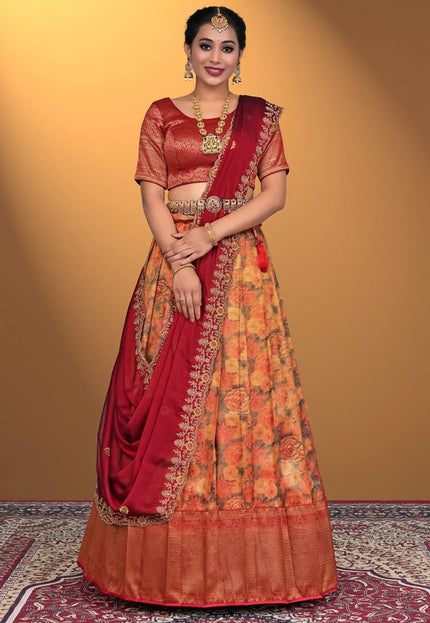 Gold Banarasi Jacquard Digital Print Bridesmaid Lehenga Choli