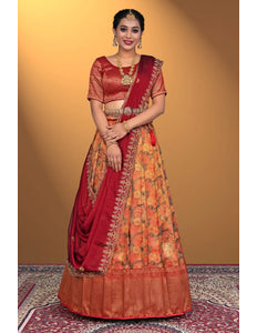 Gold Banarasi Jacquard Digital Print Bridesmaid Lehenga Choli