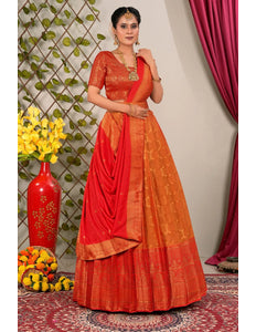 Gold Banarasi Silk Lehenga Choli With Dupatta For Women
