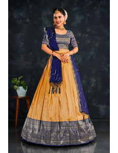 Gold Banarasi Zari Work Designer Half Saree For Women