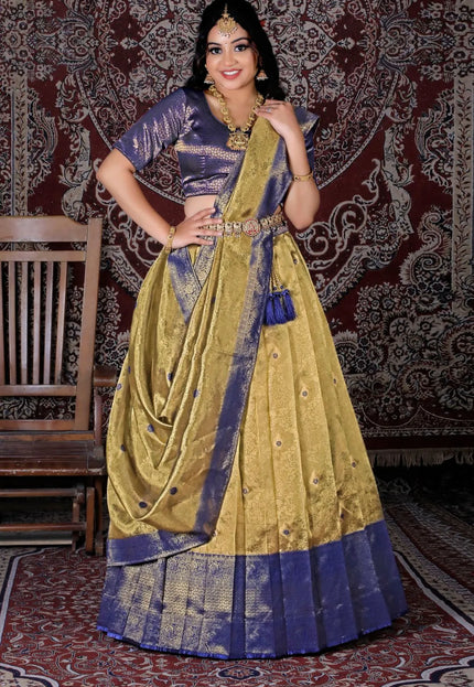 Gold Latest Zari Tissue Silk Lehenga Choli For Women