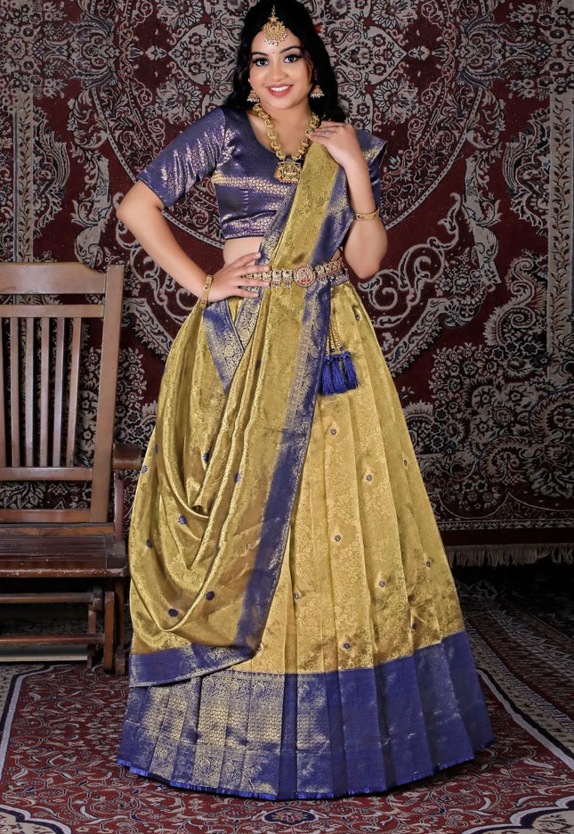 Gold Latest Zari Tissue Silk Lehenga Choli For Women