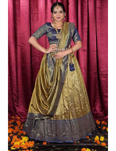 Gold Tissue Silk Zari Work Half Saree Lehenga For Women