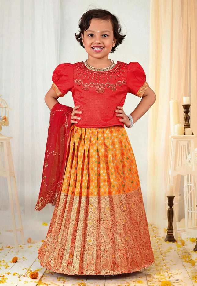 Gold Girls Stone-Embellished Langa Voni Kids Ornate Floral Skirt Set