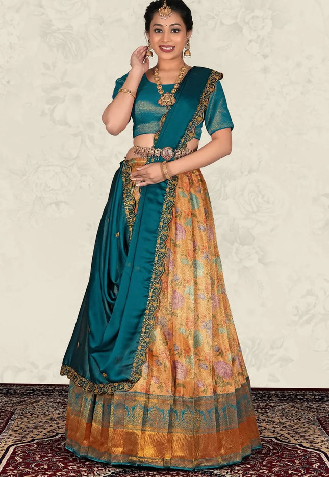 Gold Latest Banarasi Jacquard Lehenga Choli For Women