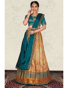 Gold Latest Banarasi Jacquard Lehenga Choli For Women