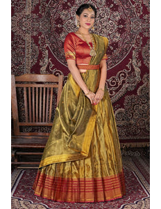 Gold Latest Designer Tissue Silk Lehenga Choli With Dupatta