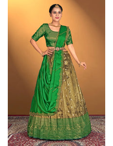 Gold Latest Zari Self Jacquard Lehenga Choli Set