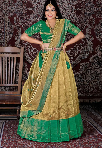 Gold Latest Zari Tissue Silk Lehenga Choli For Women