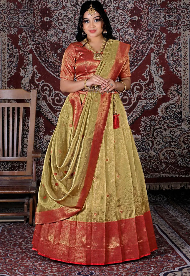 Gold Latest Zari Tissue Silk Lehenga Choli For Women
