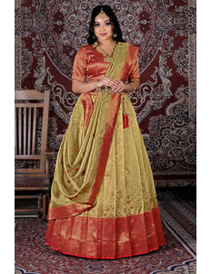 Gold Latest Zari Tissue Silk Lehenga Choli For Women