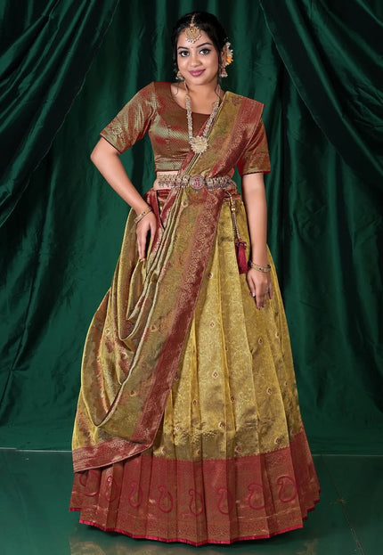 Gold Pure Zari Tissue Silk Pattu Half Saree For Women