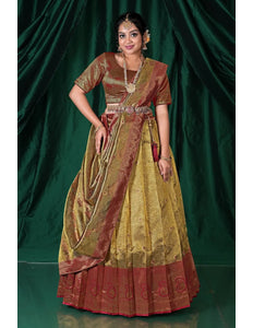 Gold Pure Zari Tissue Silk Pattu Half Saree For Women