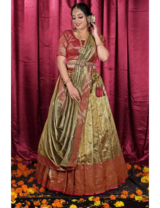 Gold Tissue Silk Zari Work Half Saree Lehenga For Women