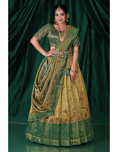 Gold Pure Zari Tissue Silk Pattu Half Saree For Women