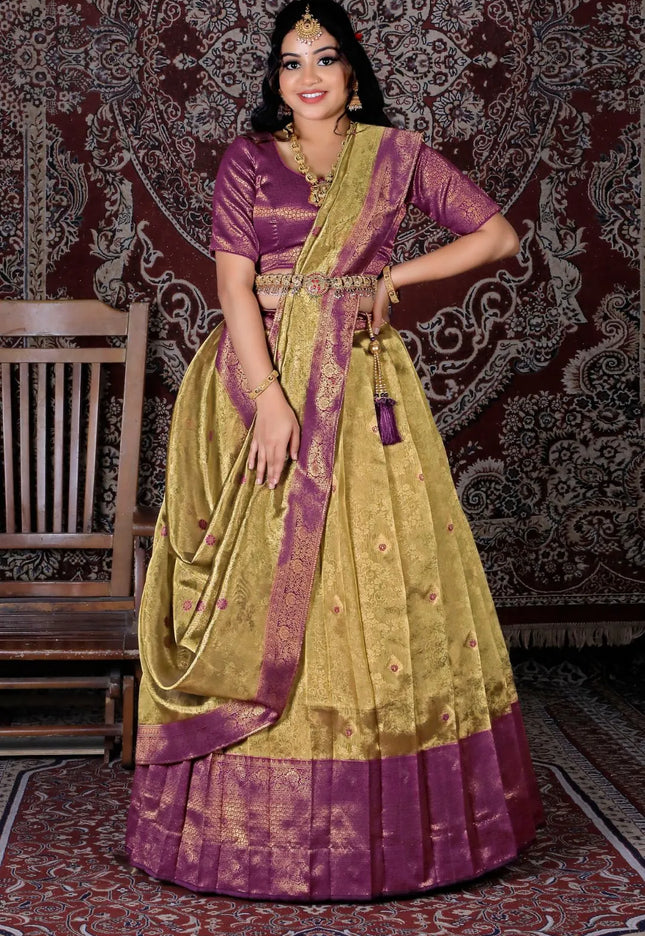Gold Latest Zari Tissue Silk Lehenga Choli For Women